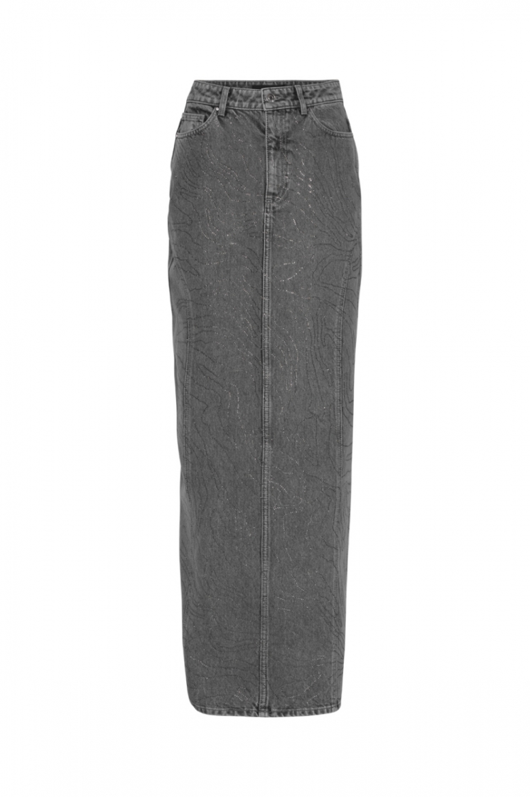 Rhinestone Denim Skirt D06 Grey Denim