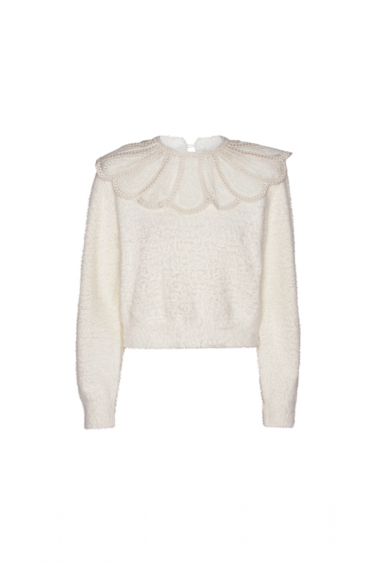 Lace Collar Knit Sweater WHITE