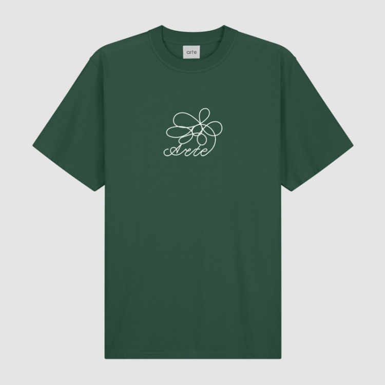 Flower logo Embroidery T-shirt - Green