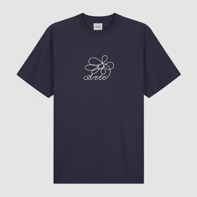 Flower logo Embroidery T-shirt - Navy