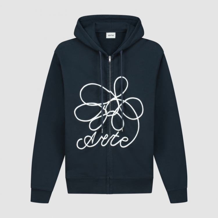 Round Flower Zip Hoodie - Navy