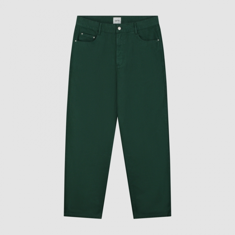 Embroidered Pocket Denim Pants - Green