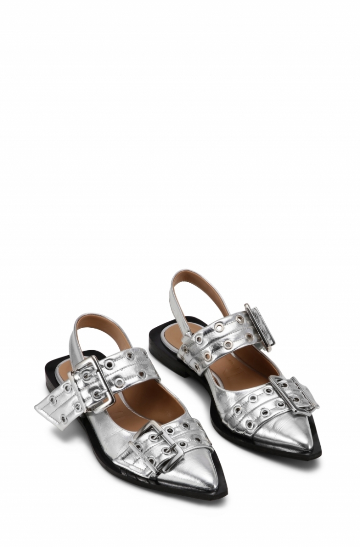 Feminine Buckle Ballerina Meta 018 SILVER