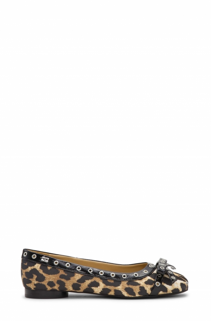 Eyelets Bow Ballerina Satin Pr Leopard Print