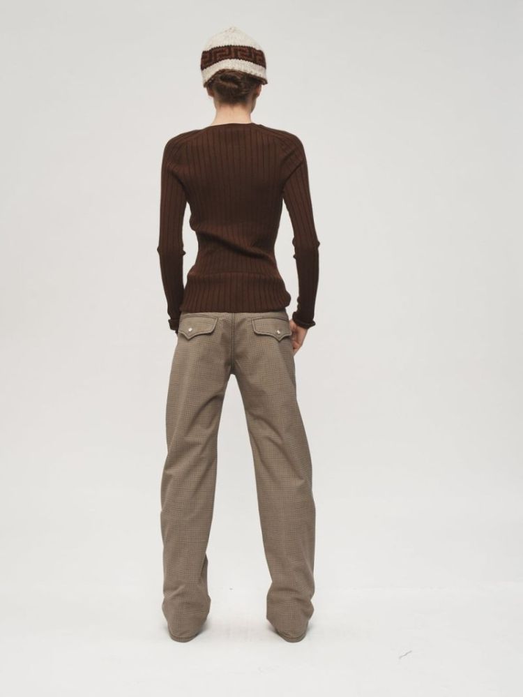 RIBBED HIGH-V - BROWN