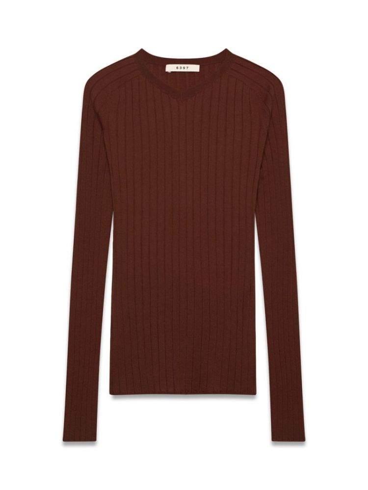 RIBBED HIGH-V - BROWN