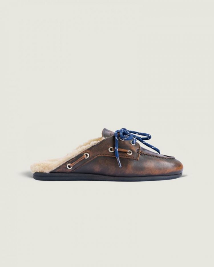 BOATLOAFER - MULE FUR LEATHER 205 COFFEE