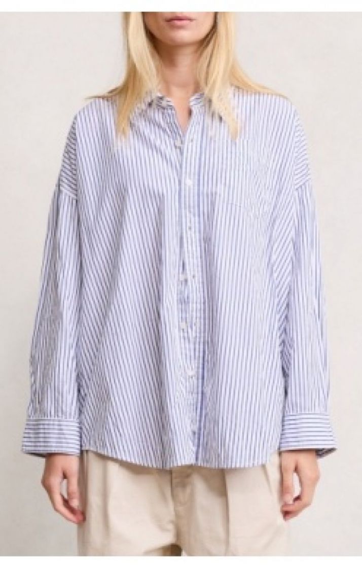 SUTTON BUTTON FRONT SHIRT - WIDE BLUE STR
