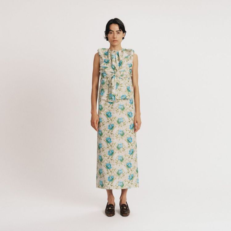 LONG SHIFT DRESS W/ BIG BOW - BLUE / GREEN