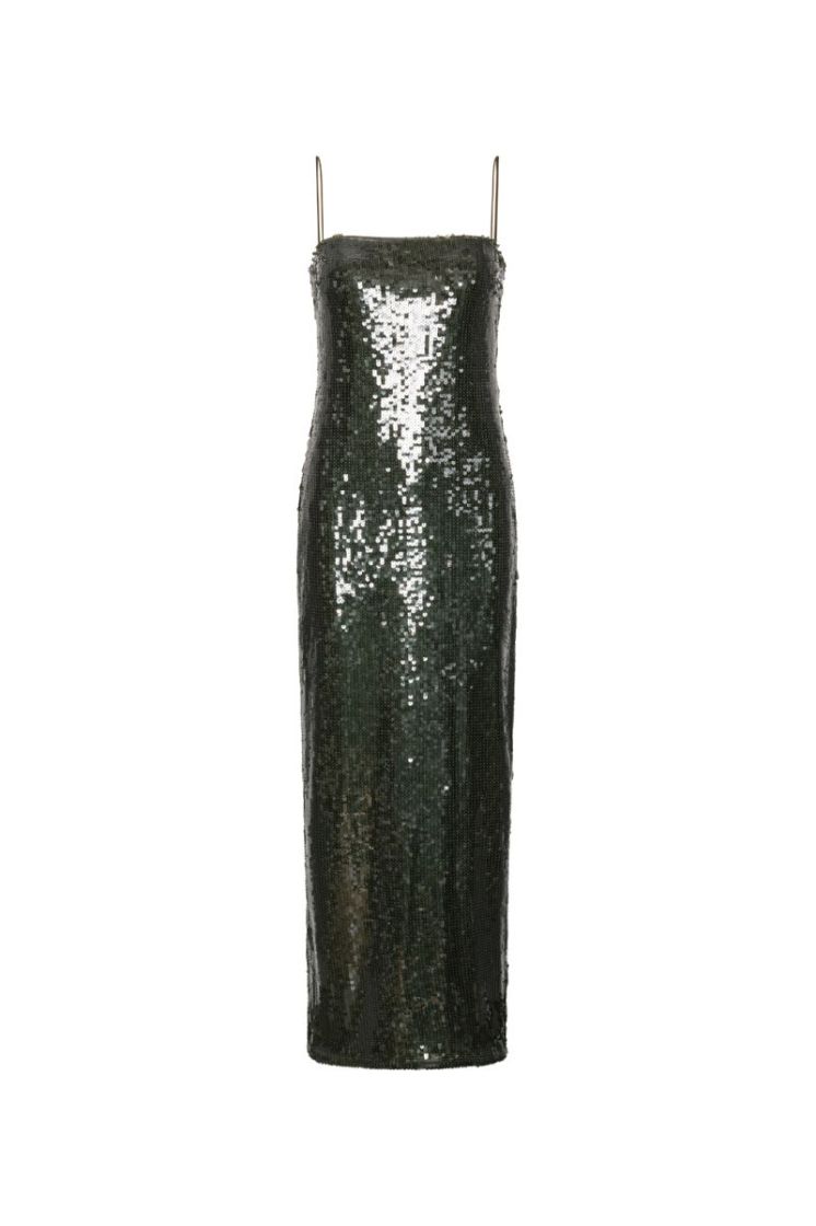 SEQUINS MAXI SLIP DRESS - Black Olive