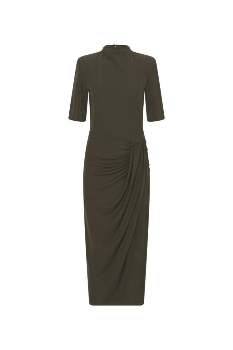 DRAPED SKIRT MIDI DRESS - Black Olive