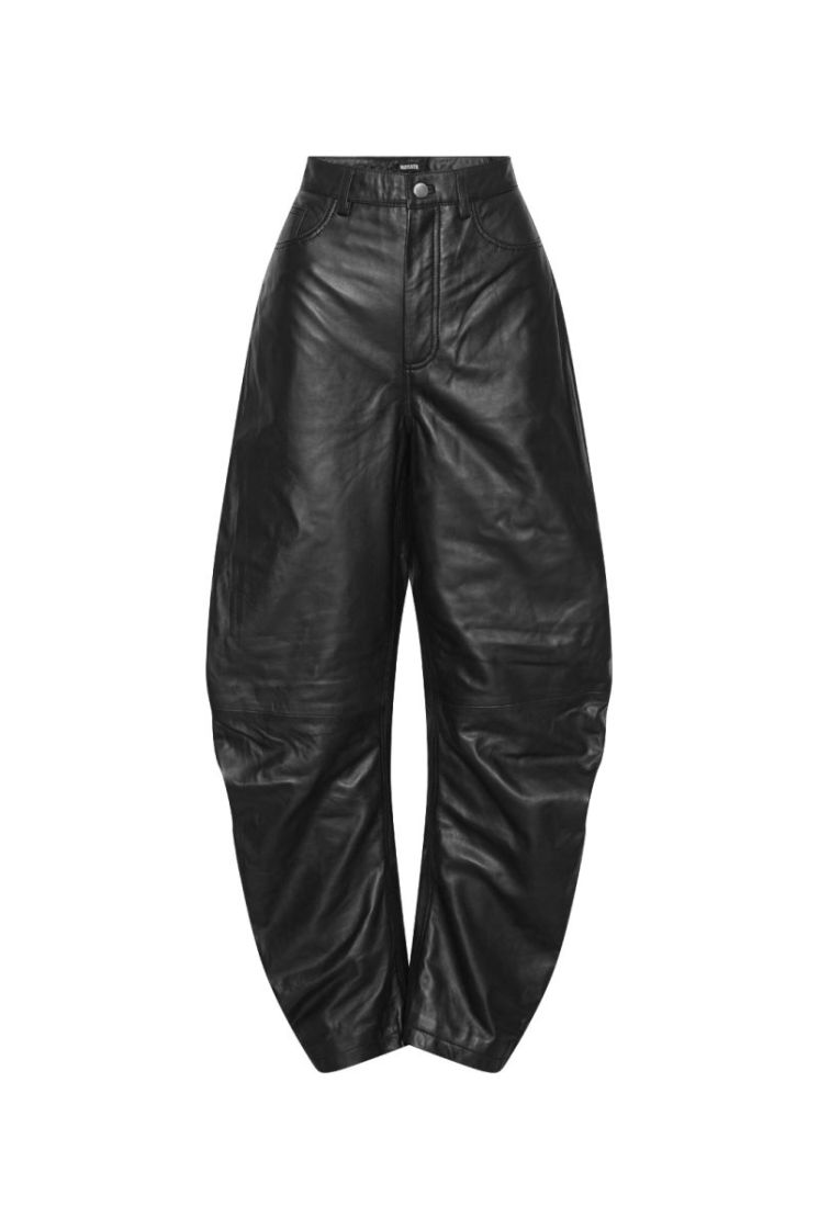 BARREL LEG LEATHER PANTS - BLACK