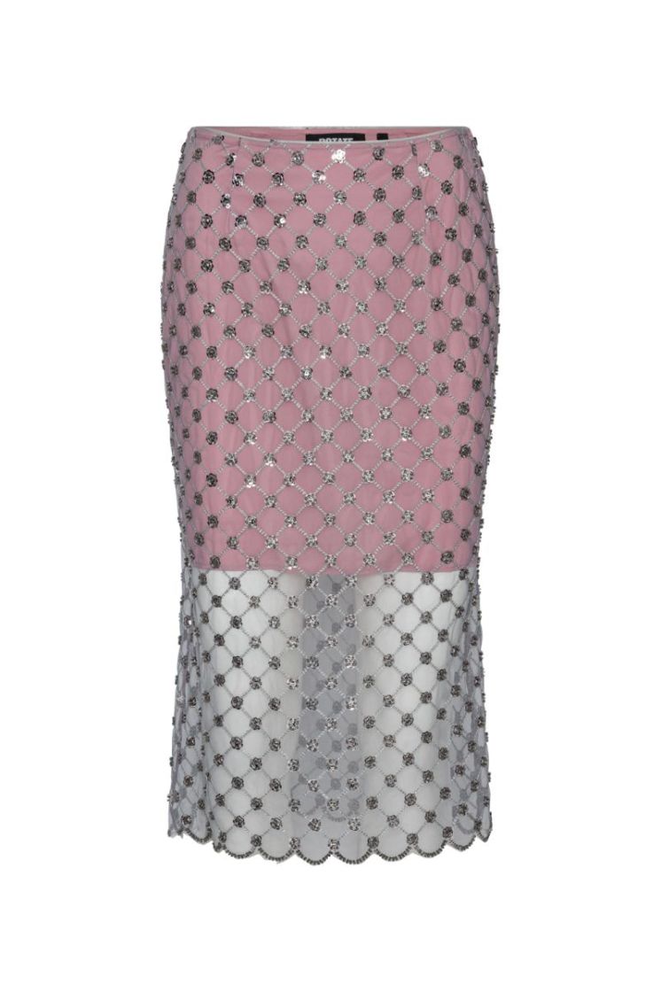FLOWER SEQUINS MIDI SKIRT - SILVER COMB.