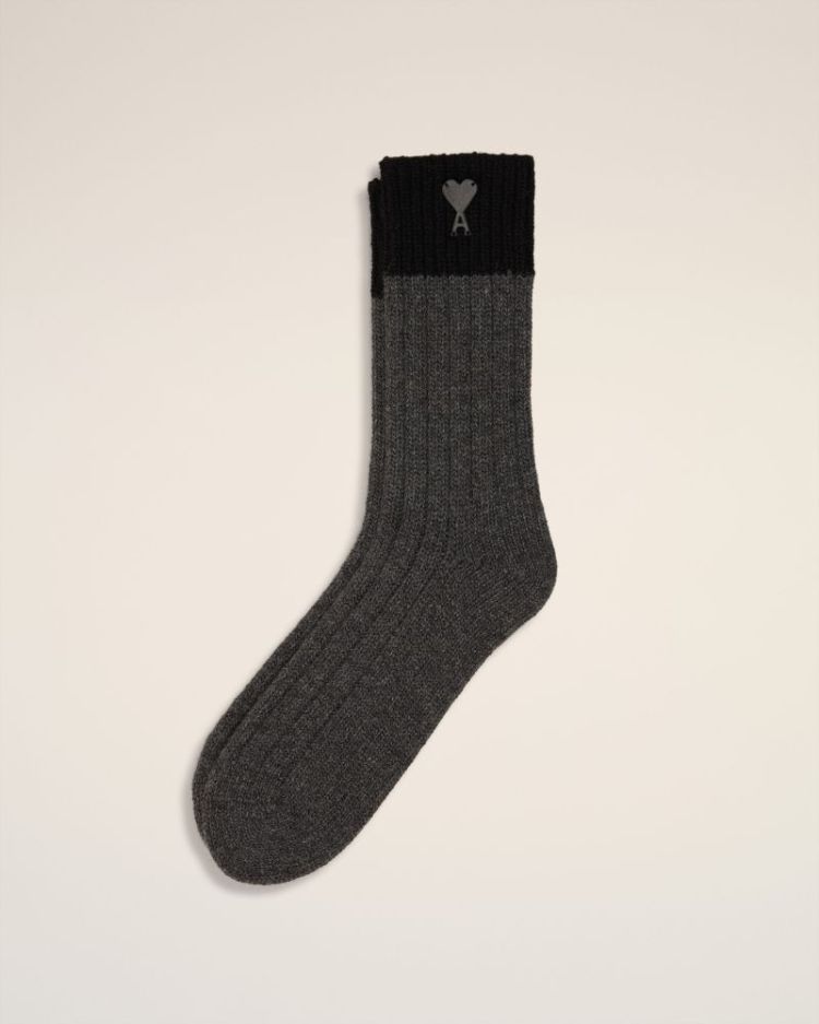 WOOL SOCKS WITH AMI DE COEUR E A250 GRIS CARBO