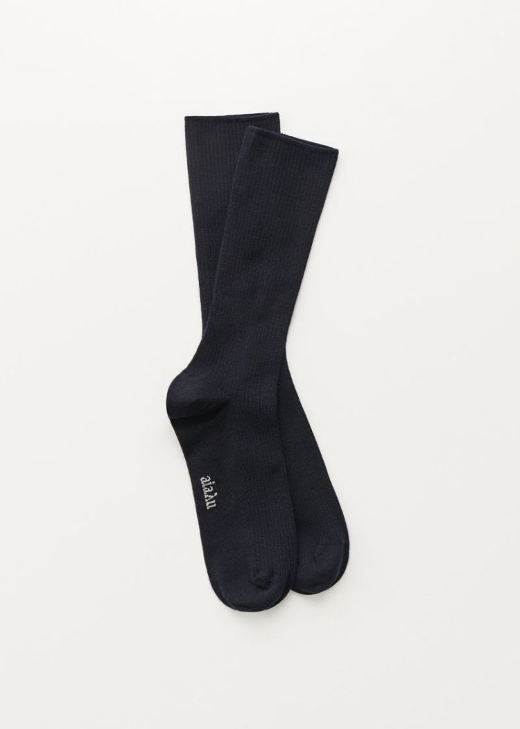 Wool Rib Socks - Navy