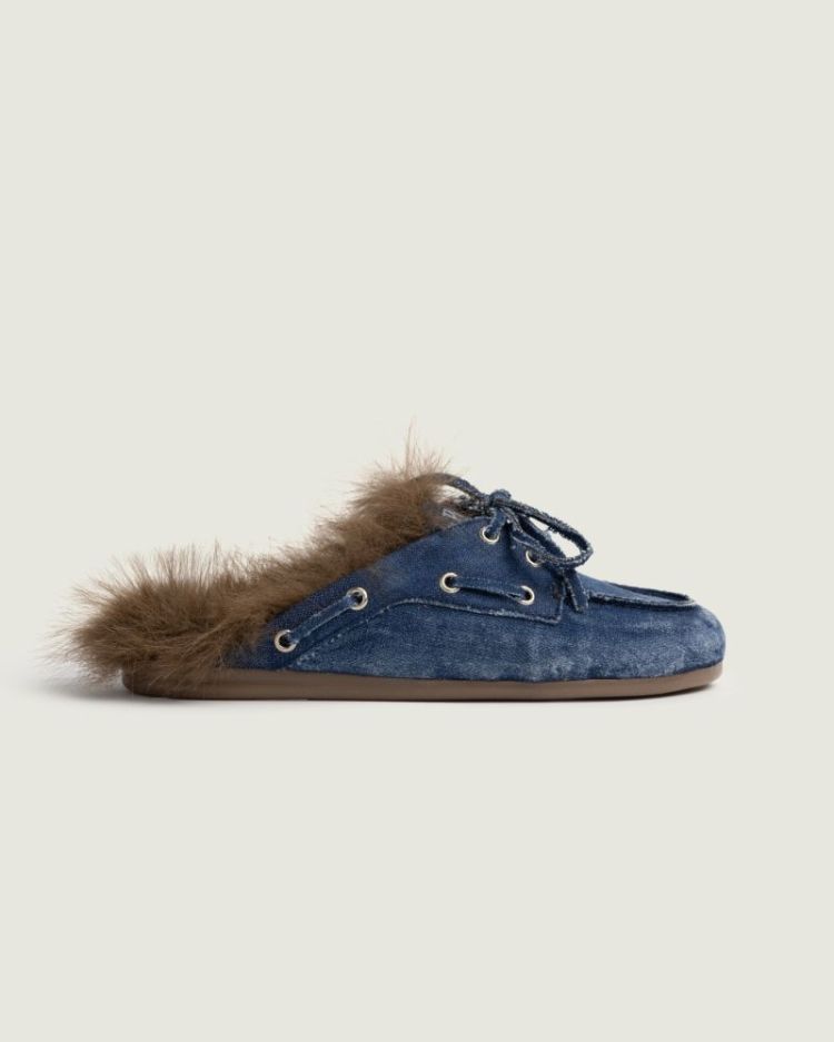 Boat Loafer Mule Hairy Fur - D 406 Dark blue