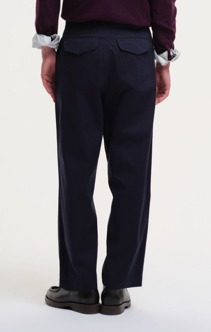 Double Pleat Pants Cotton - Navy