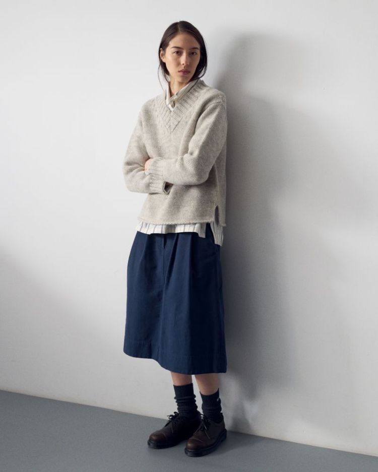 MHL DOUBLE PLEAT SKIRT - INDIGO BLUE