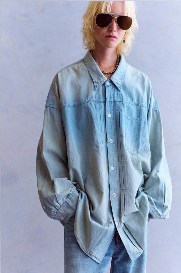 PLEATED FRONT WORK SHIRT - AGED BLUE CHA