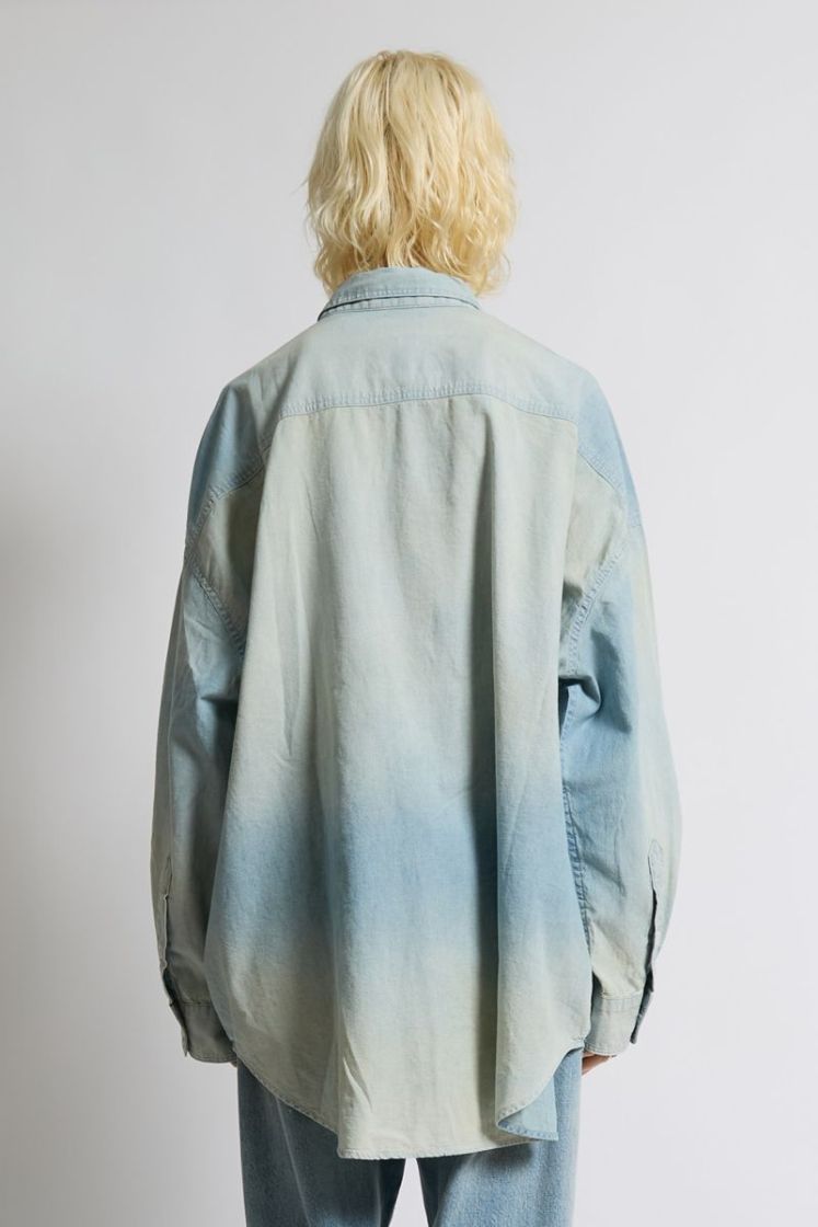 PLEATED FRONT WORK SHIRT - AGED BLUE CHA