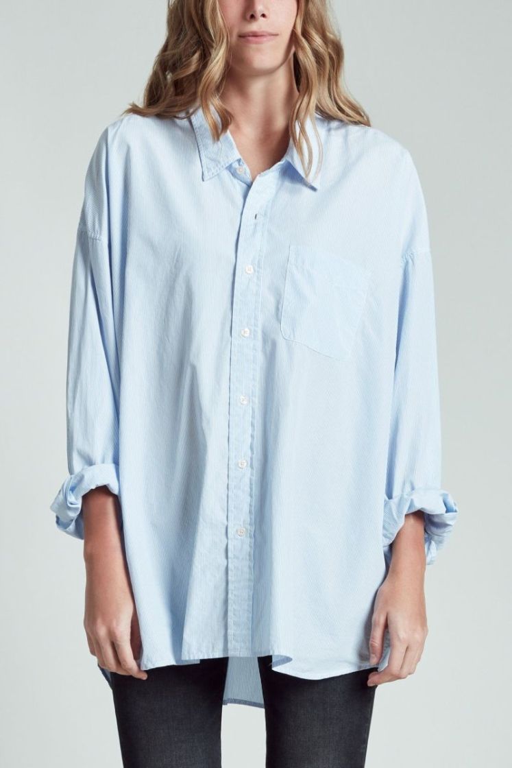 DROP NECK OXFORD SHIRT - BLUE WHITE PI