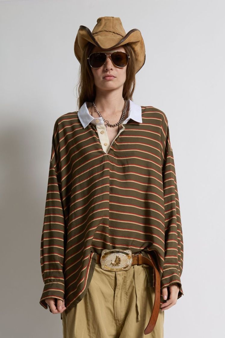DROP NECK RUGBY SHIRT - OLIVE GREEN M
