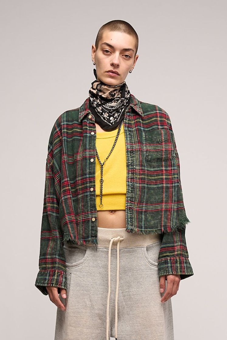 DROP NECK CROPPED SHIRT GREEN PLAID